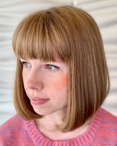 Blunt Bangs with Medium Concave Bob Short Hairstyles for Fine Hair