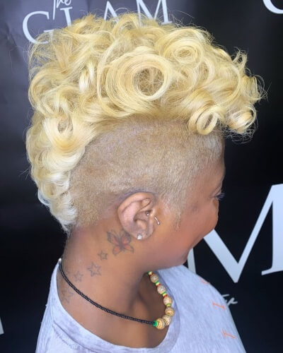 Curly Mohawk with Fully Shaven Sides on Natural Hair