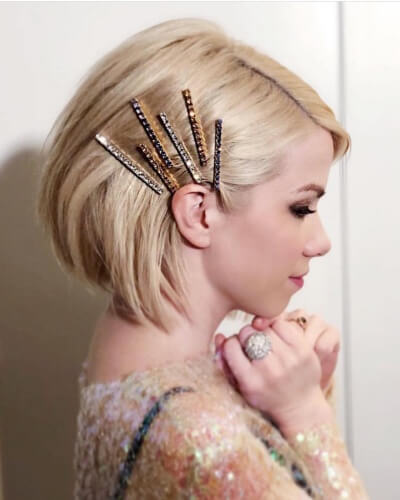 Numerous Bold Pins Wedding Hairstyle for Short Hair