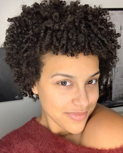 TWA Hairstyle with Curly Baby Bangs