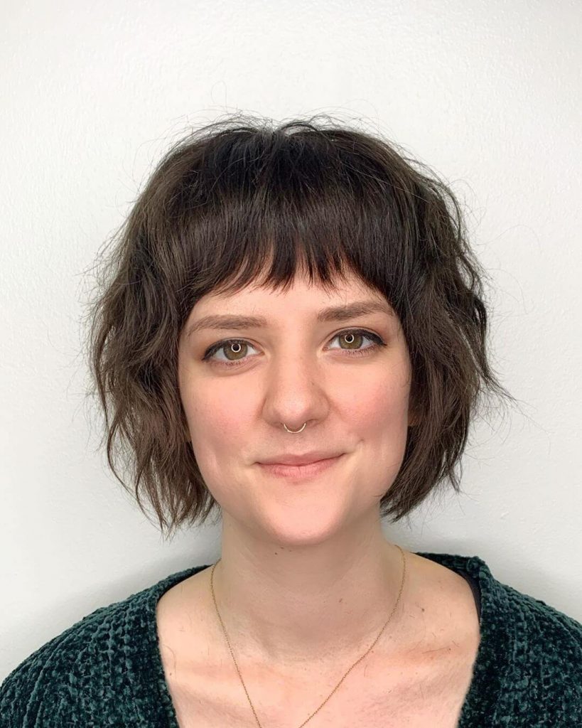 Shaggy Bob Haircut with Medium Fringe for Square Faces
