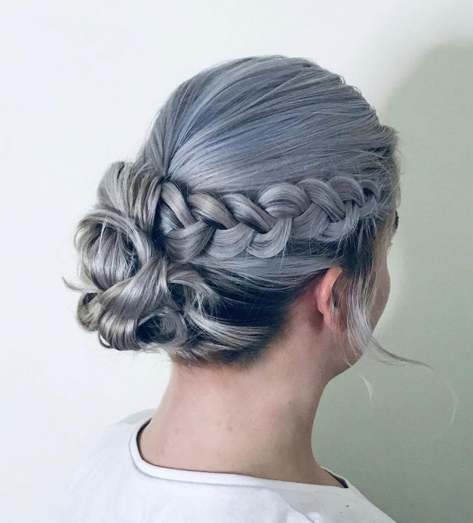 Side Braid Pinned Updo for Round Faces
