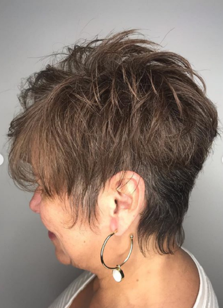 Ash Brown Messy Short Haircut for Older Women