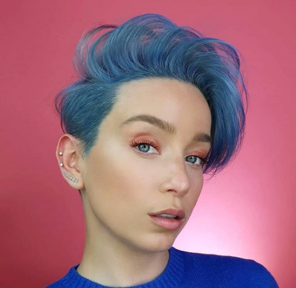 Blue Pixie Haircut with Short Sides for Diamond Faces