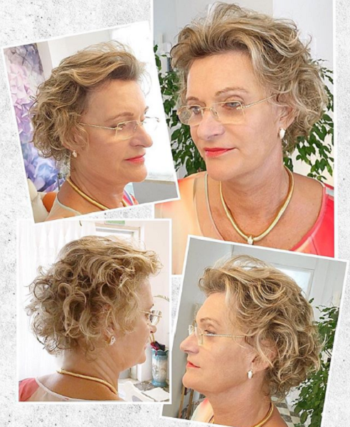 Colored Curly Hairstyle for Older Women