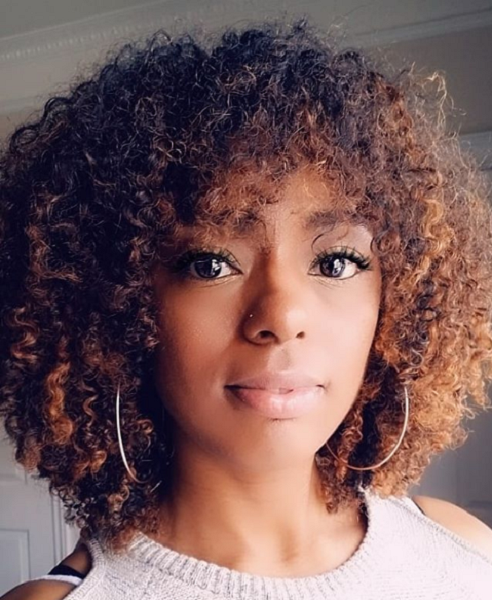 Curly & Short Hairstyle with Fringe for Black Women