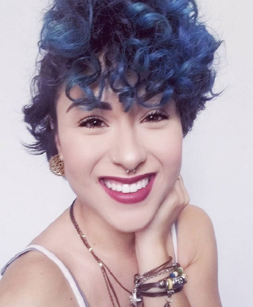 Dark Blue Curly Short Hairstyle for Diamond Faces