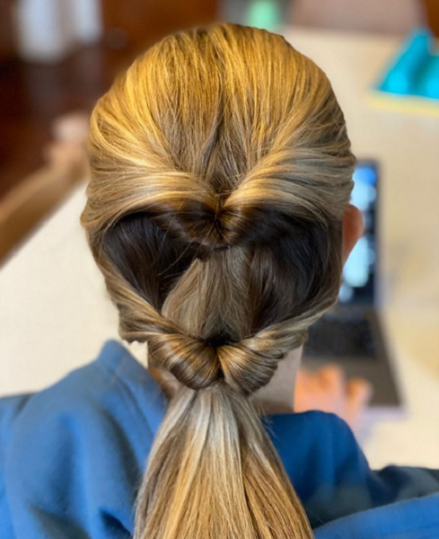Low Ponytail with Double Three Parts Updos for Medium Hair