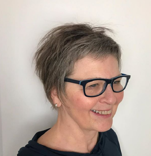 Short Pixie Haircut with Baby Bangs for Older Women
