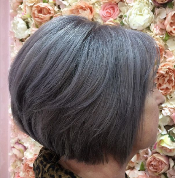 Silver Short Bob Hairstyle for Older Women