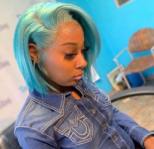 Turquoise Side-Parted Bob Hairstyle for Black Women