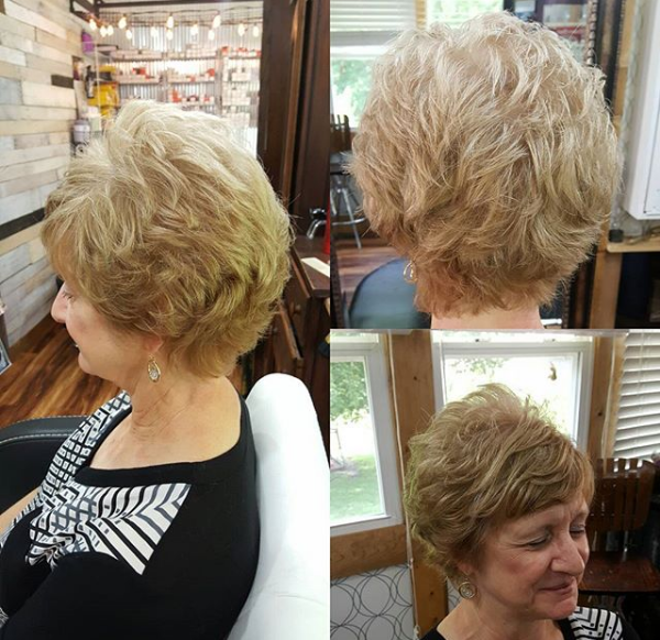 Voluminous Honey Blonde Short Haircut for Older Women