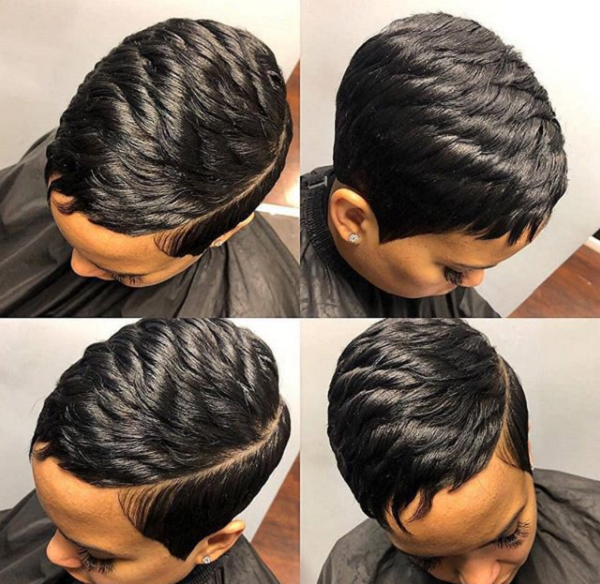 Chiseled & Wavy Side-Parted Pixie Cut