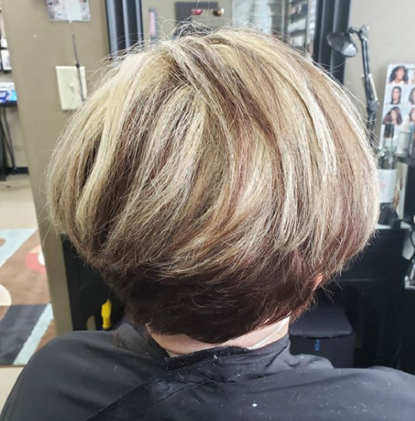 Classic Wedge Haircut with Blonde Highlights