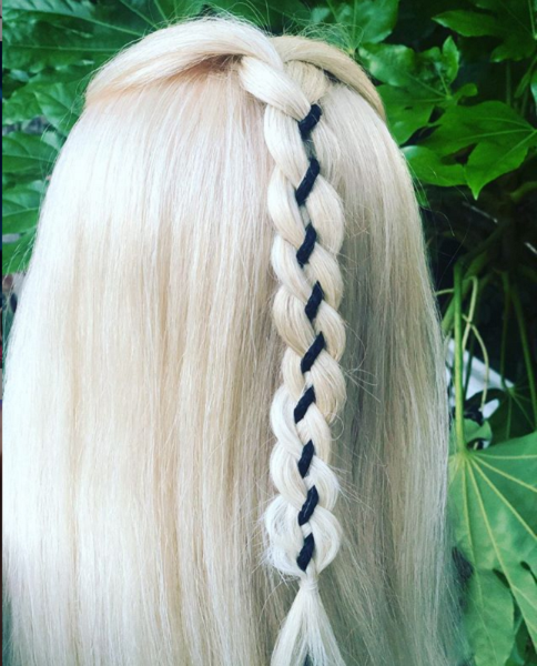 Half braided long hair with intertwined lace