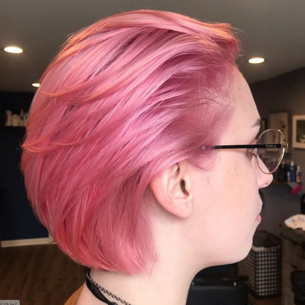 Pink Slicked-Back Wedge Haircut