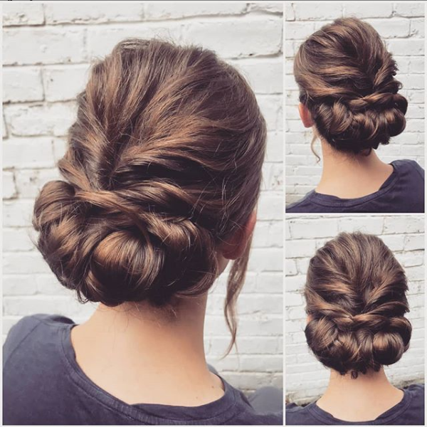 Twisted and wavy low bun