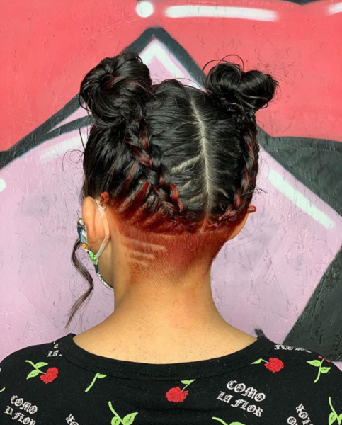 Braided Space Buns with Nape Undercut and Design