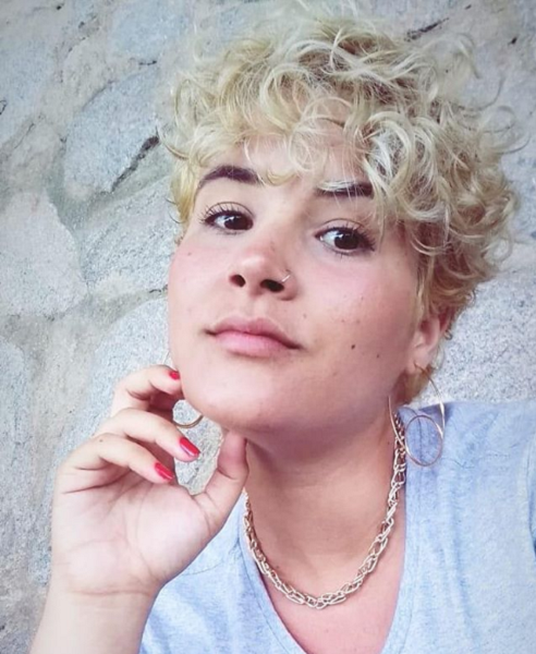 Messy Blonde Curly Pixie Cut