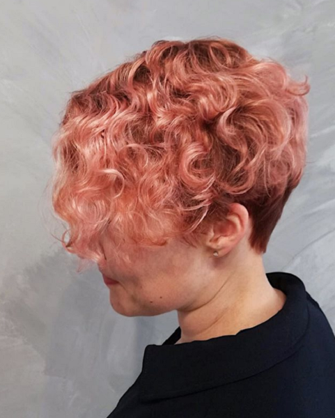 Pink Curly Pixie with Nape Undercut