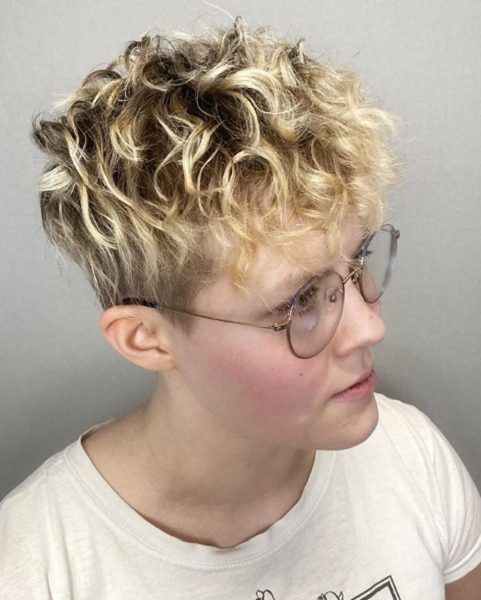 Pixie Cut with Beach Waves and Bangs