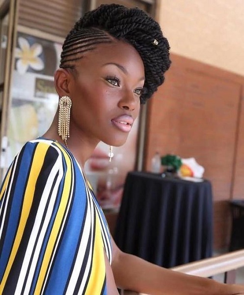 Senegalese Twists Up Do with Side Cornrows