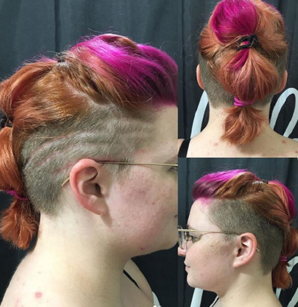 Short Two-Colors Up Do with Side and Nape Undercuts and Designs