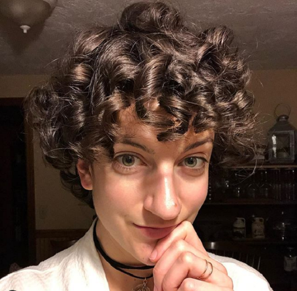 Curly Pixie with Big-Curled Long Blunt Bangs