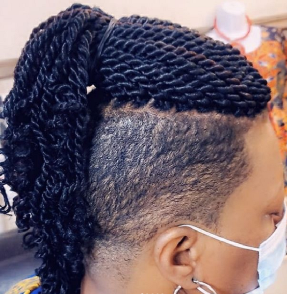 Kinky Twists Ponytail with Nape and Side Undercut
