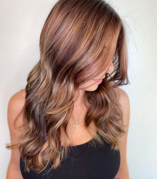 Light Chestnut Hair Color with Blonde, Red, and Chocolate Blend
