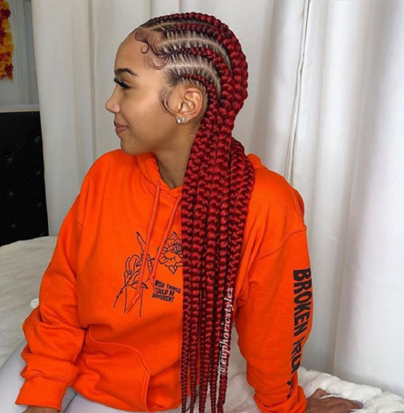 Thick Red Protective Cornrows Hairstyle