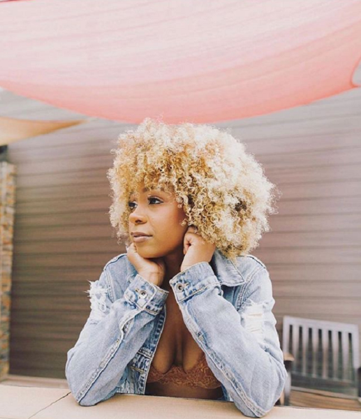 Blonde Afro Short Hairstyle with Bangs