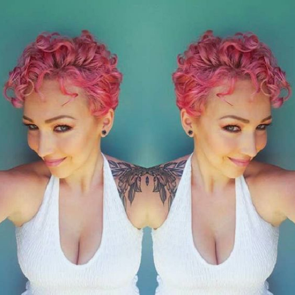 Pink & Messy Curly Pixie Cut
