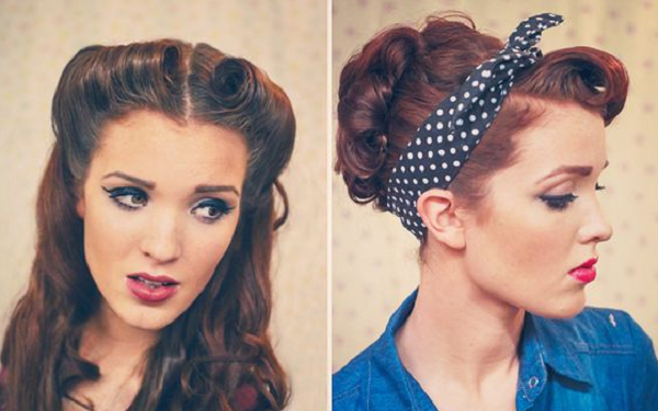 Half Up Half Down Hairstyle and Up do with Victory Rolls (2 ideas)