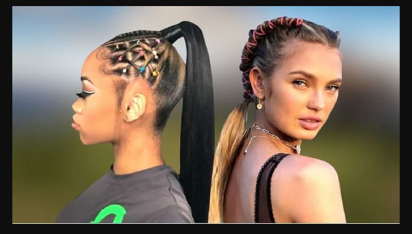 High Sleek Rubber Band Ponytail and Side Large Rubber Band Cornrow Braids (2 ideas)