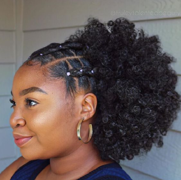 Rubber Band Cornrows with Big Fluffy Up Do