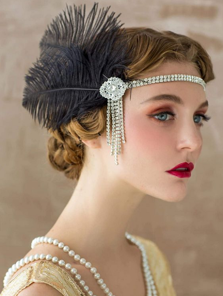 Short Flapper Hairstyle with Feather Accessory