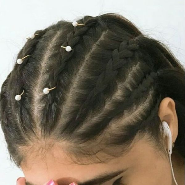 Braided Half Updo With Pearl Hair Rings