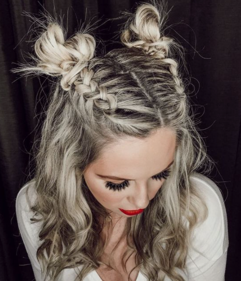 Braided Space Buns Half Updo