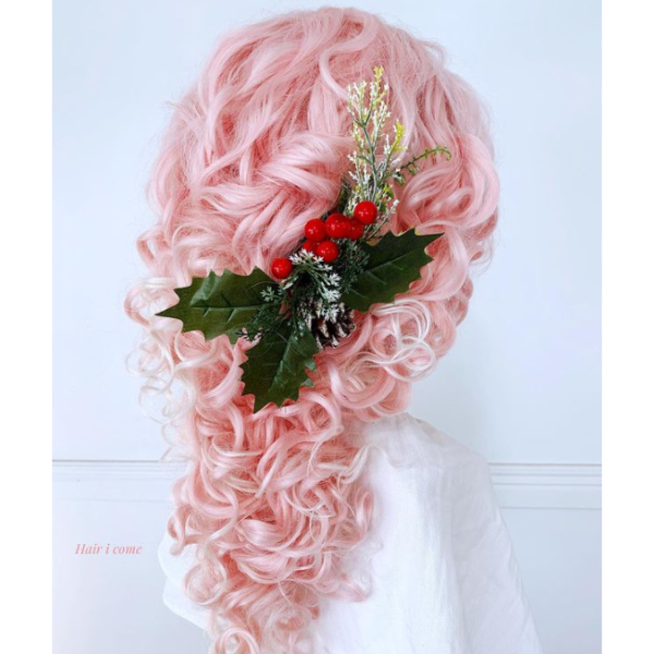 Sugary-Pink Christmas Party Curls