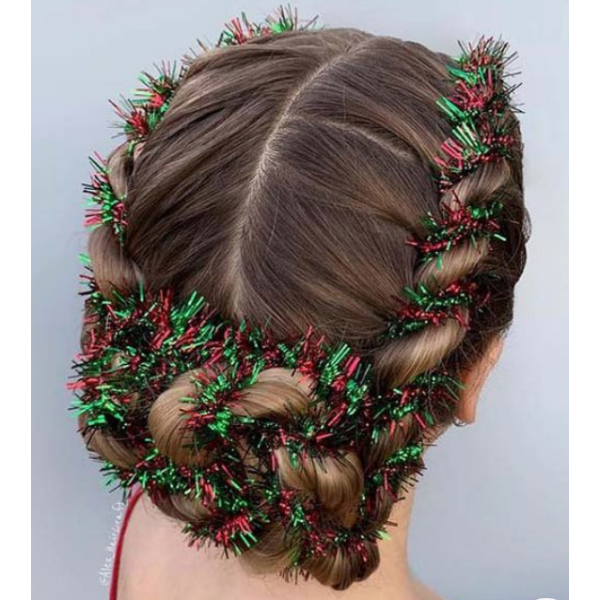 Tinsel Braided Christmas Party Updo