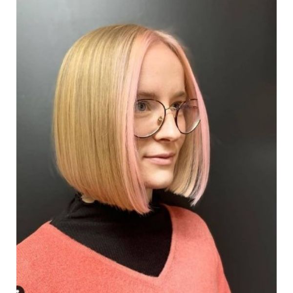  Blonde Straight Medium Bob With Front Pink Highlights