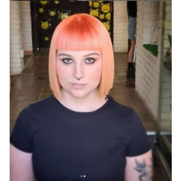  Peach Pink Bob With Straight Bangs