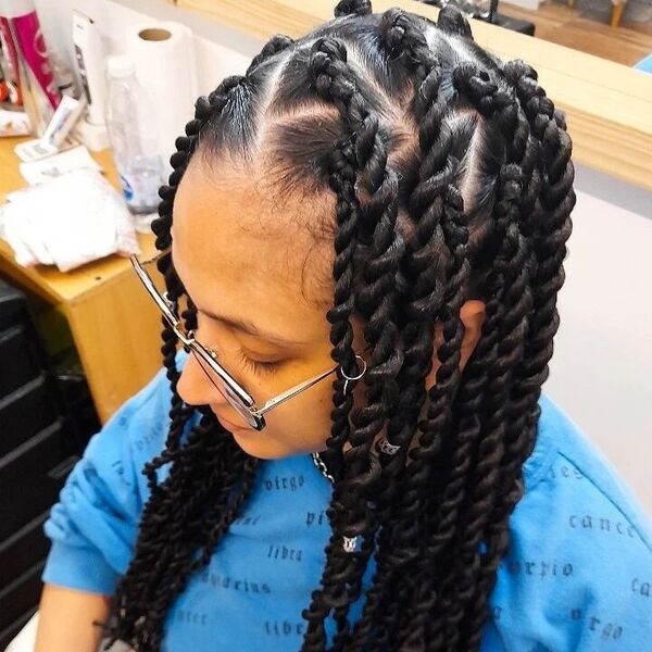 Small Chunky Twist Hairstyle - a woman wearing a eyeglasses