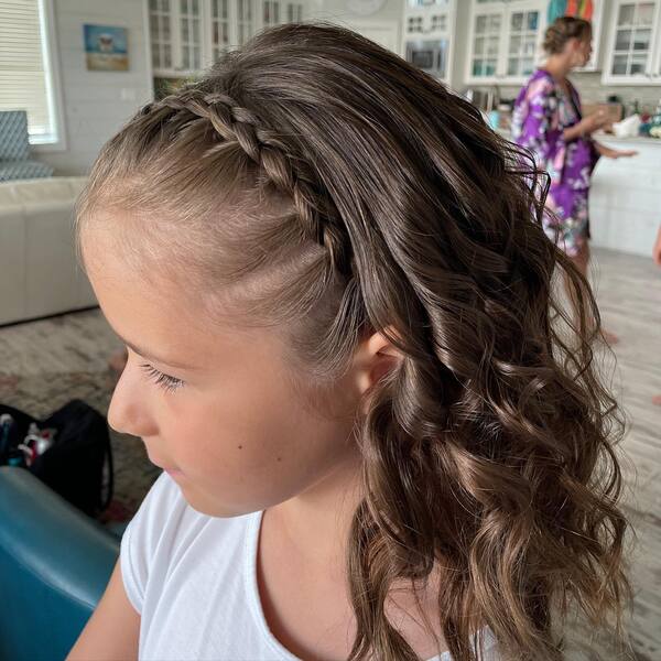 Braided Headband Hairstyle for Flower Girl - a woman wearing a white shirt