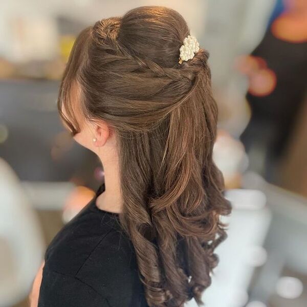 Half Up Half Down Hairstyle for Flower Girl - a woman wearing a black shirt