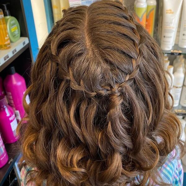 Waterfall Braid Flower Girl Hairstyles with Curls - a woman wearing a checkered blouse