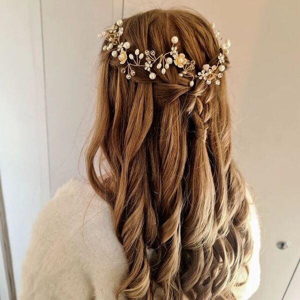 Waterfall Plaits with Flower Crowns - a woman wearing a white coat