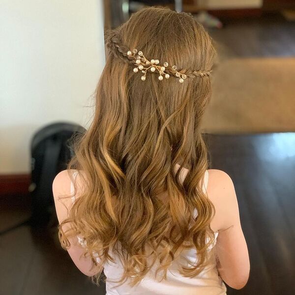 Wavy Flower Girl Hairstyles with Tiny Braids - a woman wearing a white spaghetti strap